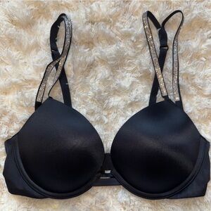 Victoria's Secret Black Seamless Rhinestone Very Sexy Push-up Bra 32C